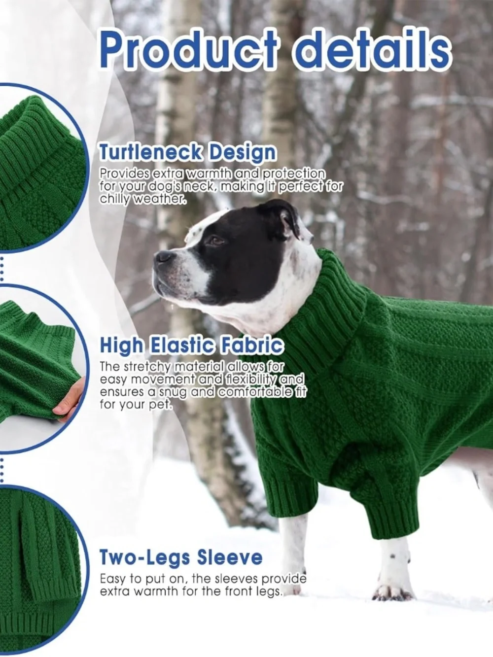 Queenmore Green Knit Dog Sweater Turtleneck Medium NWT